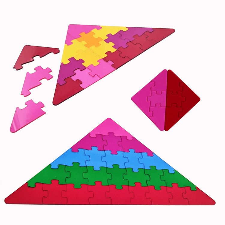 Pyramid puzzle with triangle acrylic puzzle pieces